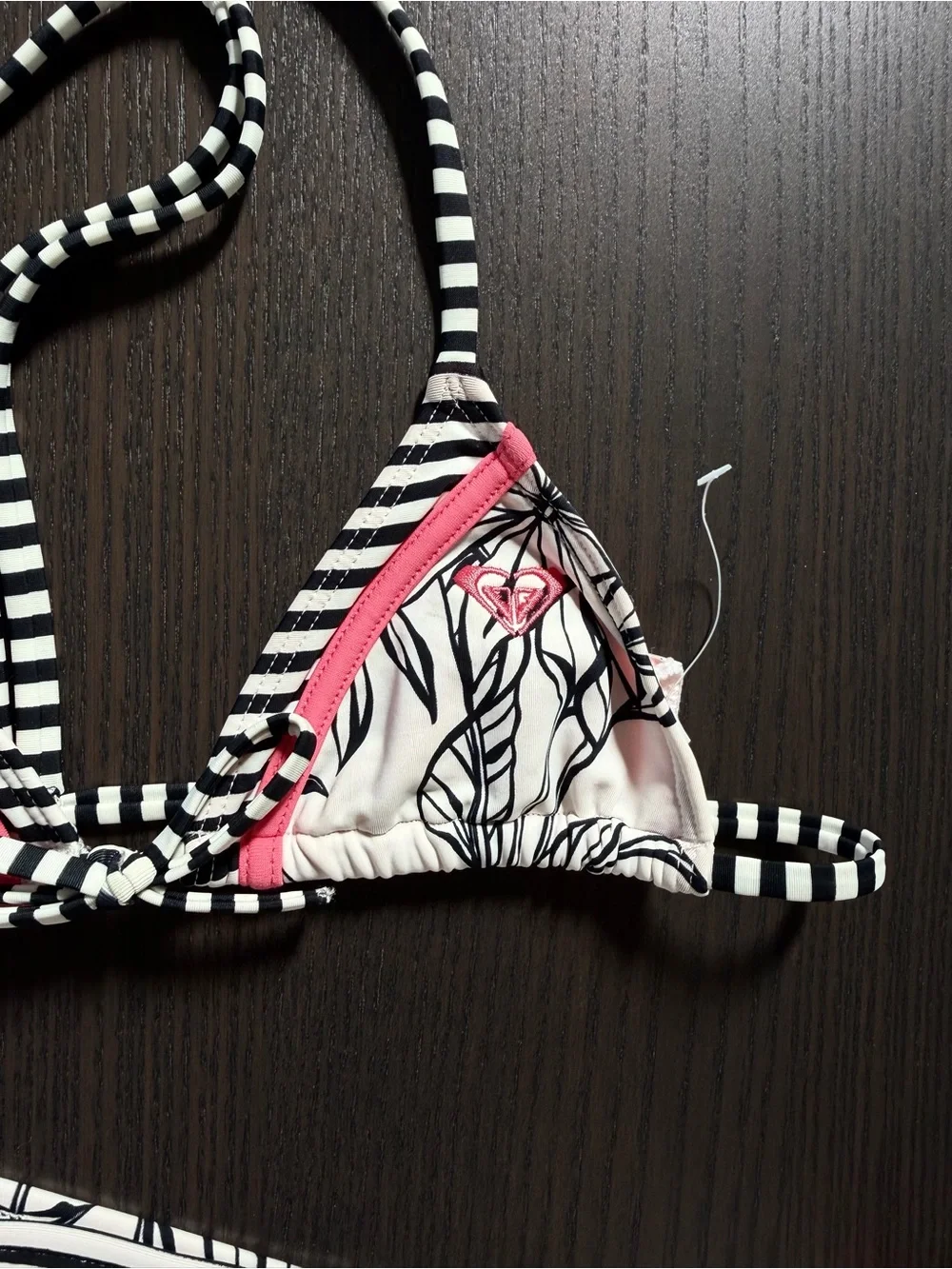 Girls Black & White Stripe Two-Piece Swimsuit with Pink Accents